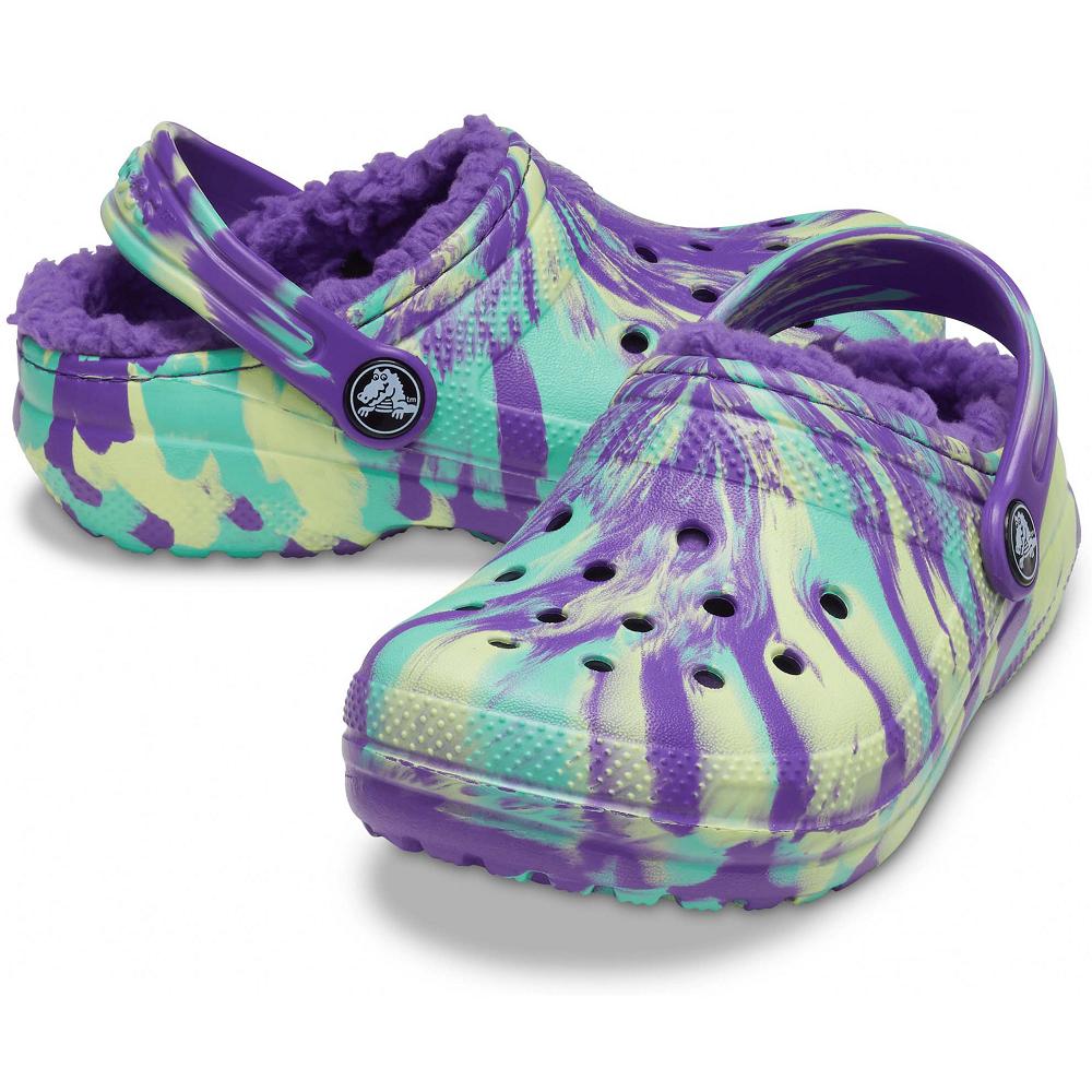 Purple / Multi Girls' Crocs Classic Lined Marbled Clogs | NZ 1523GSOL